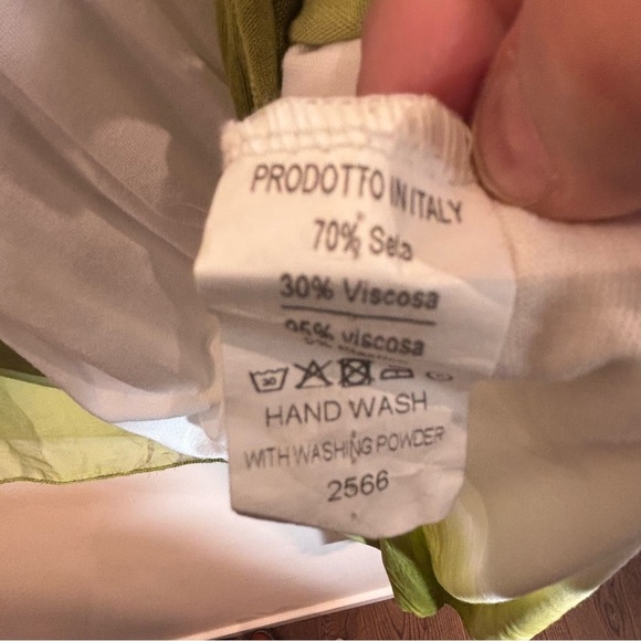 MEO MELI SZ M 100% Silk Millie White and Avocado Ombre Lined Maxi Dress - Picture 9 of 10